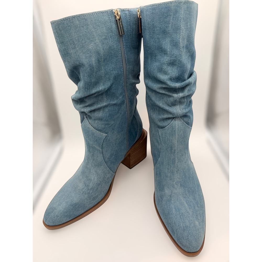 Vince Camuto Kenidra Denim Slouchy Mid-Calf Block Heel Boots Blue VC-KENIDRA 9M